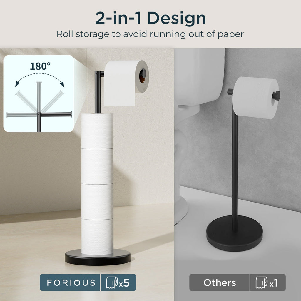Toilet Paper Holder Stand Adjustable, Stainless Steel Freestanding Toilet Paper Holder With Storage, Bathroom Tissue Roll Stand Storage For 4 Rolls WW126A4B