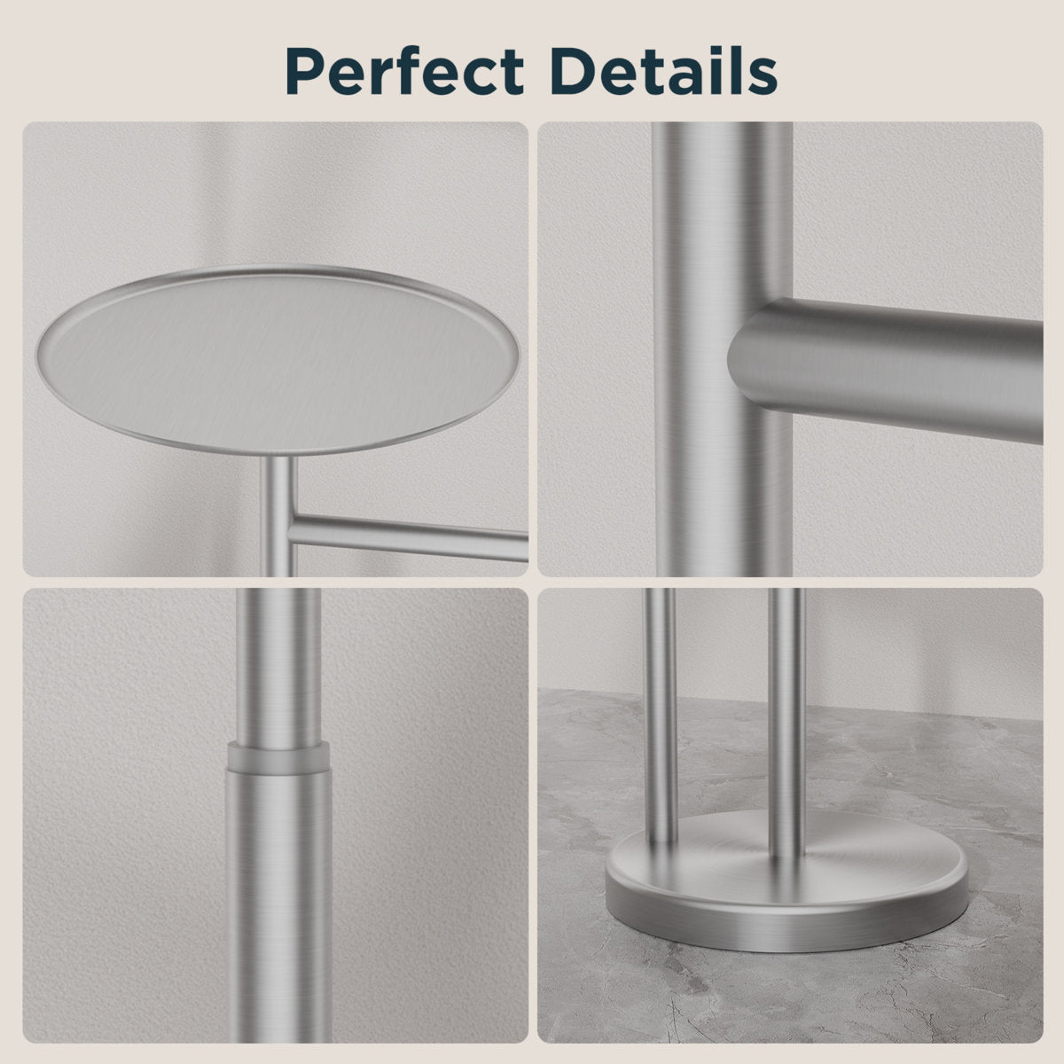 Toilet Paper Holder Stand With Shelf, Adjustable Height Freestanding Toilet Paper Stand With Storage, Sus 304 Stainless Steel And Weighted Base Tissue Roll Holder For Bathroom WW126A3BN