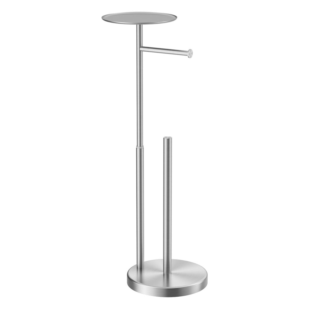 Toilet Paper Holder Stand With Shelf, Adjustable Height Freestanding Toilet Paper Stand With Storage, Sus 304 Stainless Steel And Weighted Base Tissue Roll Holder For Bathroom WW126A3BN