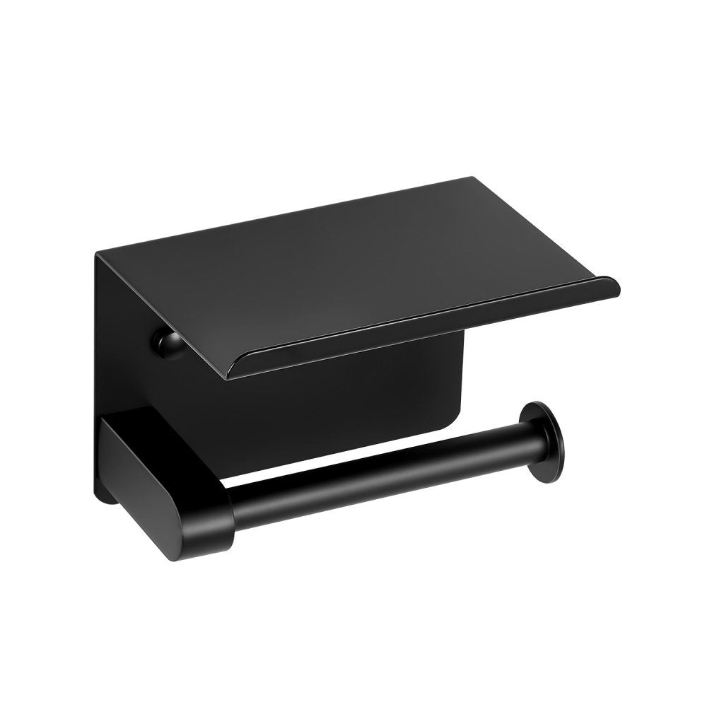 Toilet Paper Holder with Shelf, Stainless Steel Rustproof Material, Wall Mounted with Screws and Double-Sided Tape, Toilet Roll Tissue Holder for Bathroom, Matte Black, Compatible with Mega Rolls Size BGSWSZJDZKKZPZOEOV0