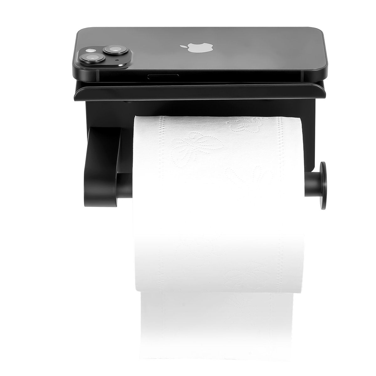 Toilet Paper Holder with Shelf, Stainless Steel Rustproof Material, Wall Mounted with Screws and Double-Sided Tape, Toilet Roll Tissue Holder for Bathroom, Matte Black, Compatible with Mega Rolls Size BGSWSZJDZKKZPZOEOV0