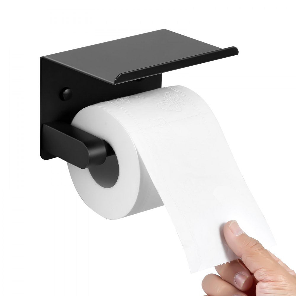 Toilet Paper Holder with Shelf, Stainless Steel Rustproof Material, Wall Mounted with Screws and Double-Sided Tape, Toilet Roll Tissue Holder for Bathroom, Matte Black, Compatible with Mega Rolls Size BGSWSZJDZKKZPZOEOV0