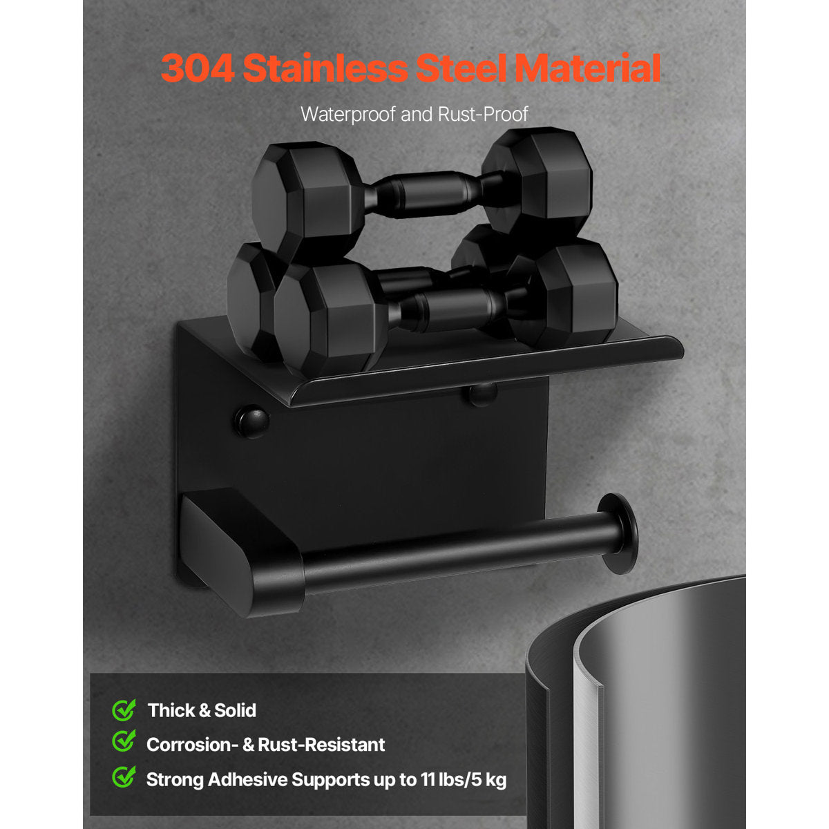 Toilet Paper Holder with Shelf, Stainless Steel Rustproof Material, Wall Mounted with Screws and Double-Sided Tape, Toilet Roll Tissue Holder for Bathroom, Matte Black, Compatible with Mega Rolls Size BGSWSZJDZKKZPZOEOV0