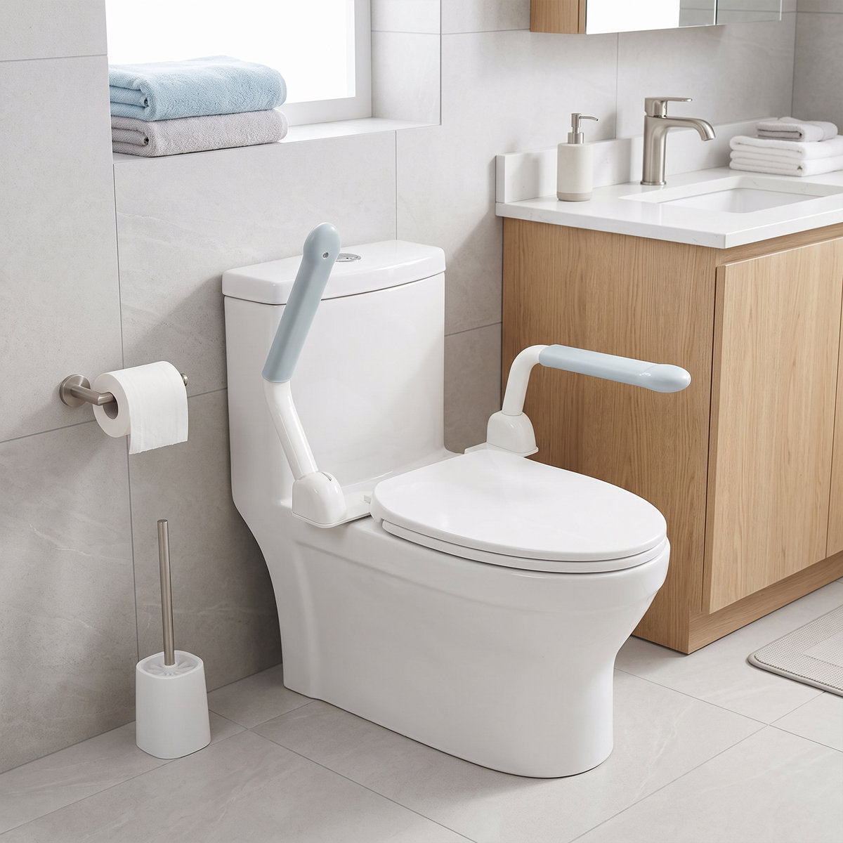 Toilet Safety Rail with Flip-Up Handles - 450 lb Capacity Senior Safety Frame for Elderly & Disabled KF001-01