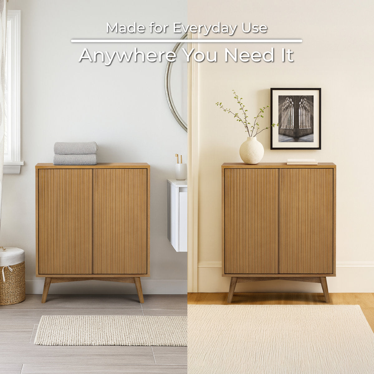 Tremolo Modern 2-Door Accent Cabinet with Adjustable Shelves & Fluted Push-Open Fronts for Living Room or Entryway