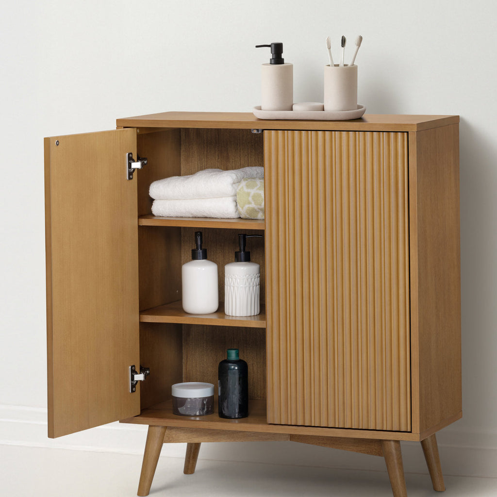 Tremolo Modern 2-Door Accent Cabinet with Adjustable Shelves & Fluted Push-Open Fronts for Living Room or Entryway