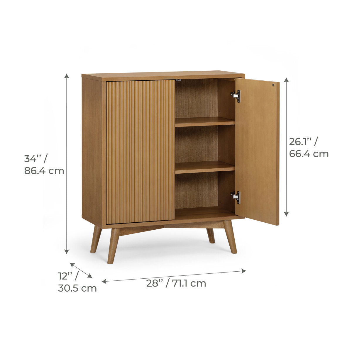Tremolo Modern 2-Door Accent Cabinet with Adjustable Shelves & Fluted Push-Open Fronts for Living Room or Entryway