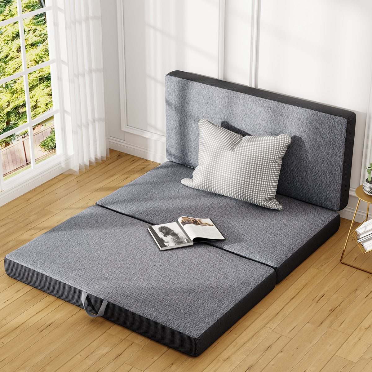Tri-fold 6'' Memory Foam Mattress, Foldable Futon Floor Mattress Pad in a Box Extra Support, Portable Folding Murphy Bed Mattress With Washable Removable Cover