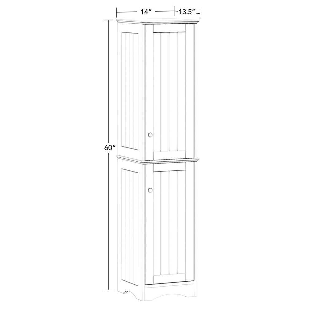 Two-Door Tall Bathroom Storage Cabinet and Linen Organizer with Adjustable Shelves - White