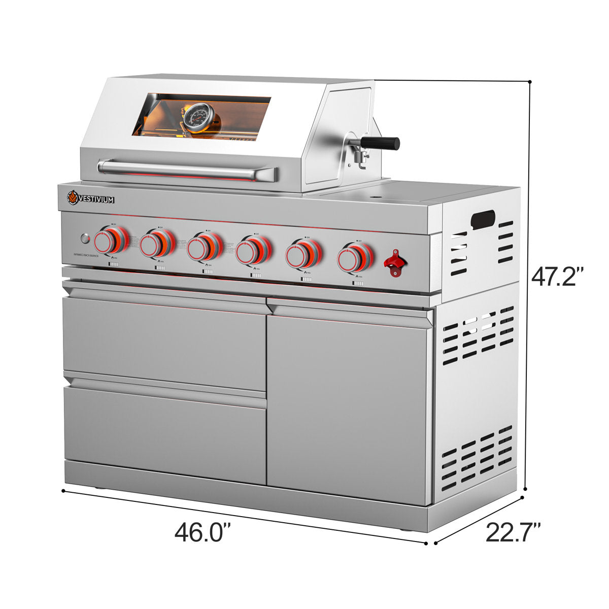 VESTIVIUM SERA 4-Burner Stainless Steel Gas Grill ¨C 75,300?BTU, Infrared Rear & Side Burner ¨C LPG