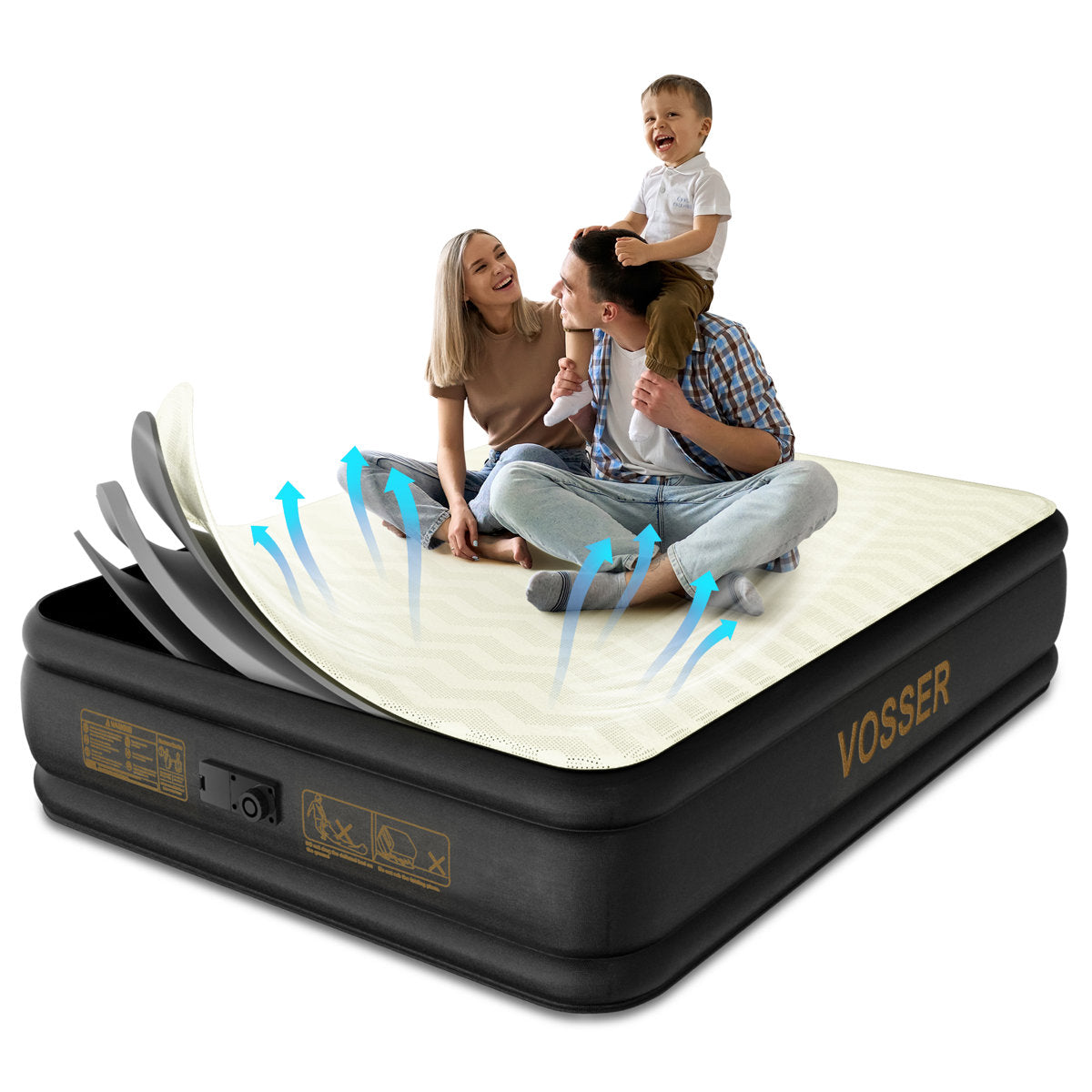 VOSSER Full Size Inflatable Air Mattress with Built-in Electric Pump, Flocked Top Portable Bed for Home, Camping & Guests
