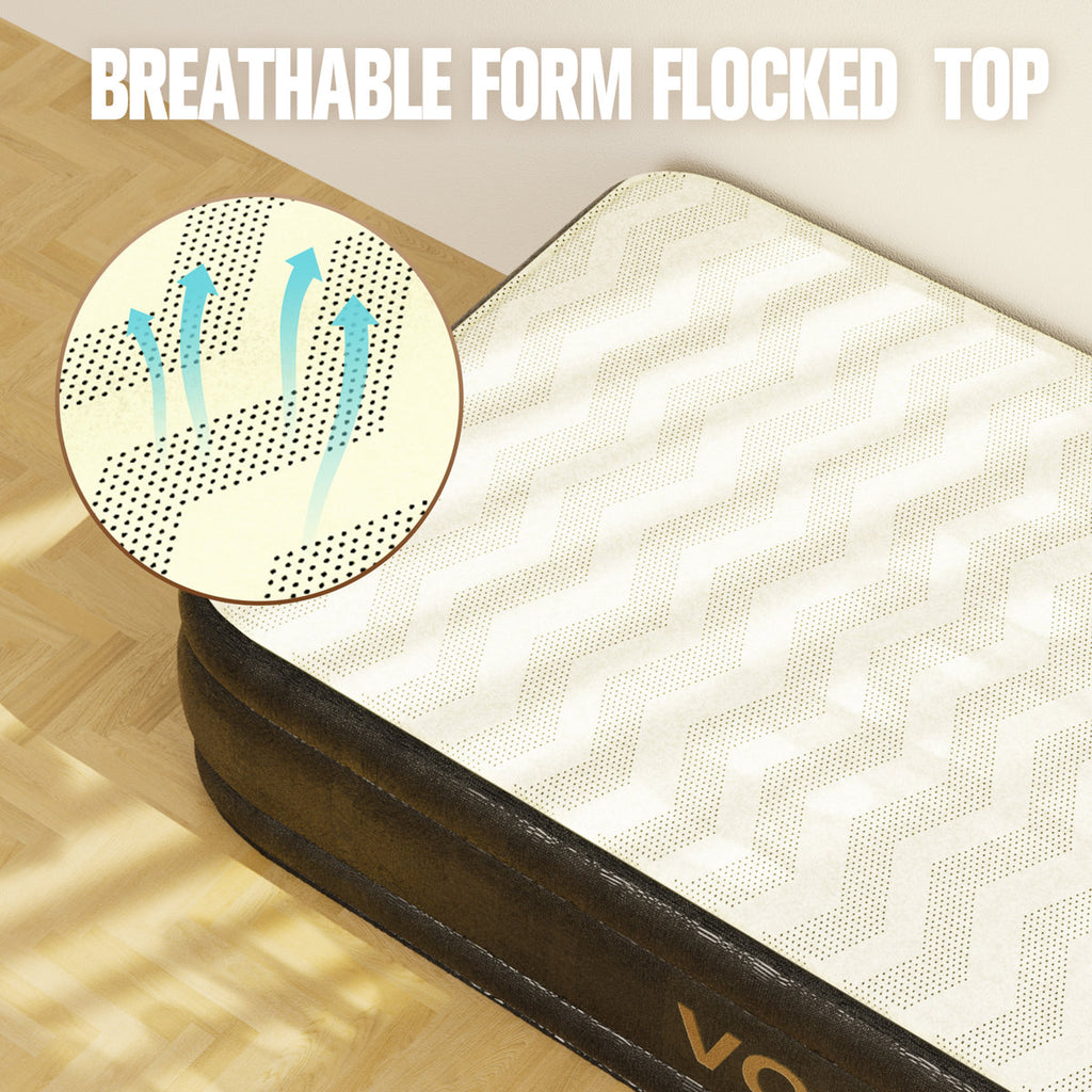 VOSSER Twin Size Inflatable Air Mattress with Built-in Electric Pump, Flocked Top Portable Bed for Home, Camping & Guests