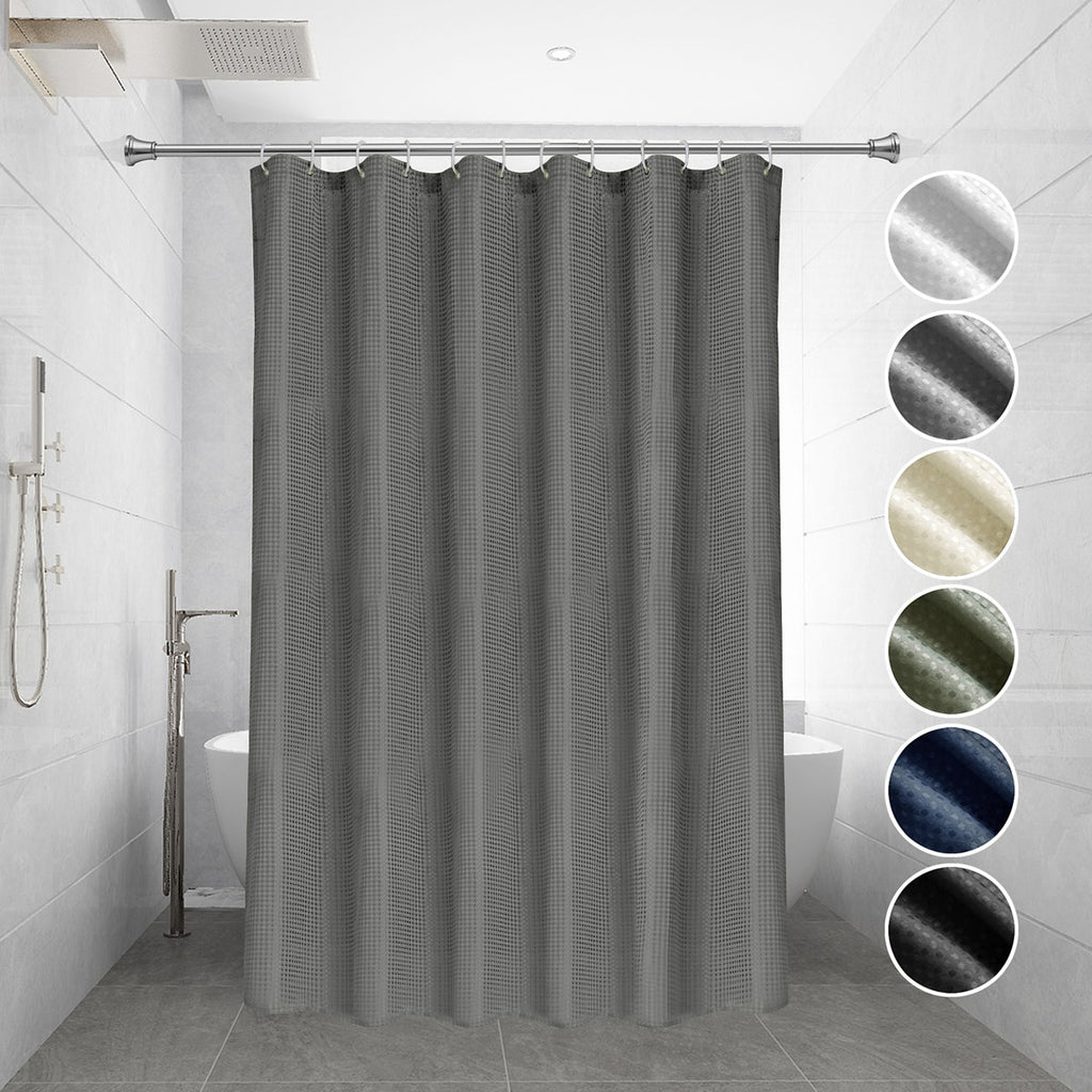 Waffle Weave Shower Curtain for Bathroom, 120 GSM Weighted Polyester Bath Curtain (71" W × 71" H)