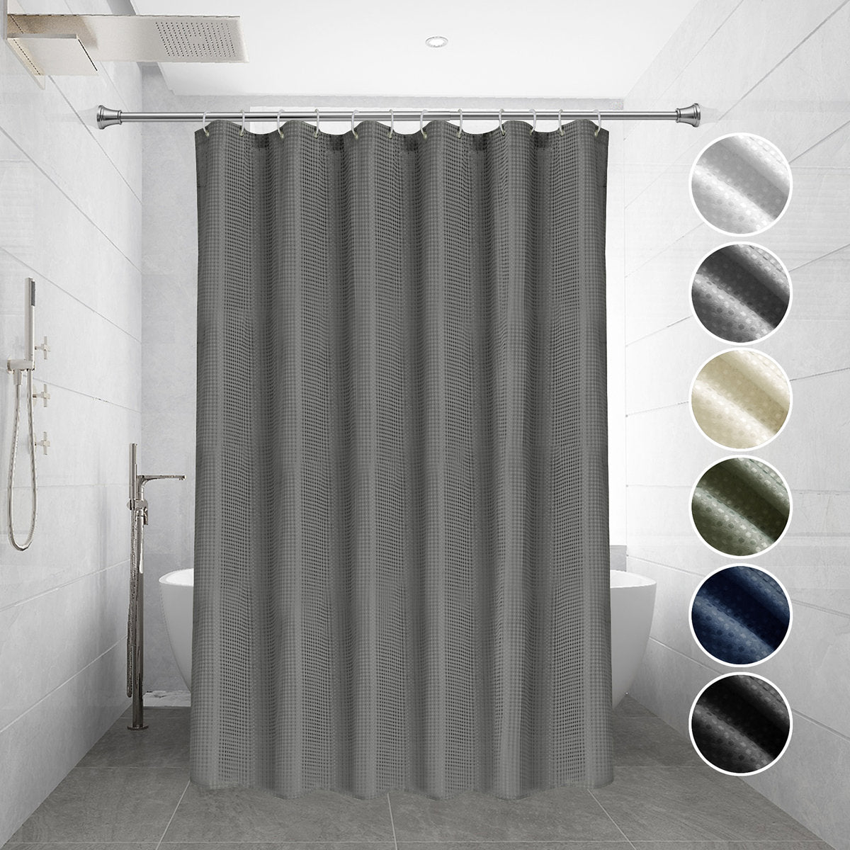 Waffle Weave Shower Curtain for Bathroom, 120 GSM Weighted Polyester Bath Curtain (71" W × 71" H)