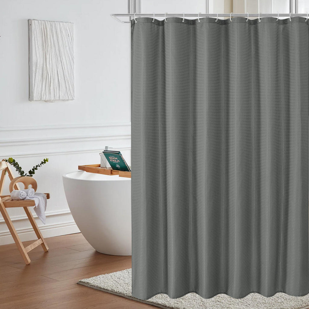 Waffle Weave Shower Curtain for Bathroom, 120 GSM Weighted Polyester Bath Curtain (71" W × 71" H)
