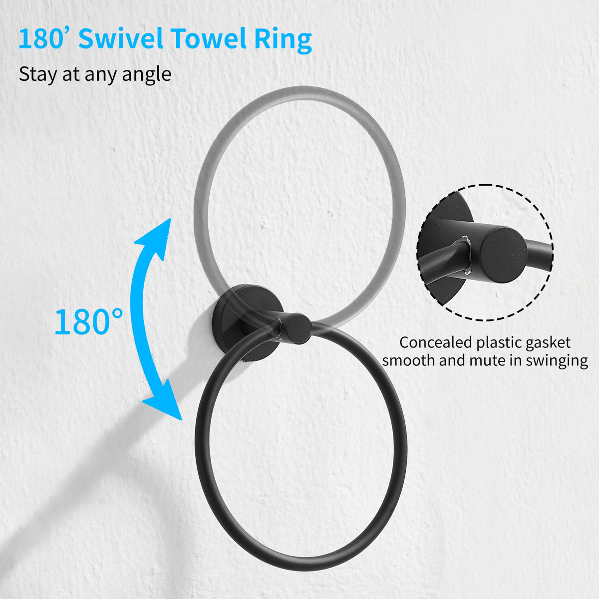 Wall Mounted 5-Pieces Bathroom Hardware Accessories Set, SUS304 Stainless Steel Bath Towel Bar Set, Round Towel Racks For Bathroom Round-T-0808-Black