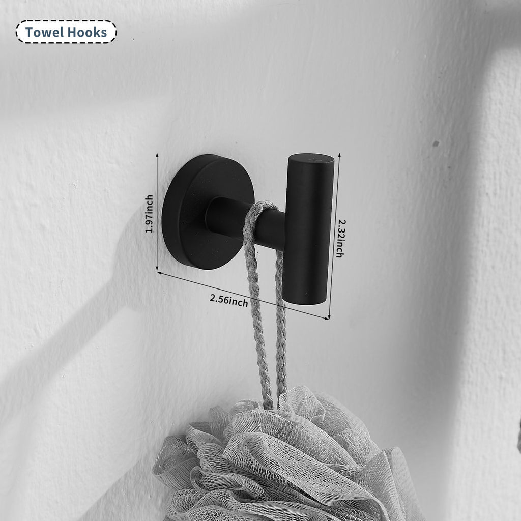 Wall Mounted 5-Pieces Bathroom Hardware Accessories Set, SUS304 Stainless Steel Bath Towel Bar Set, Round Towel Racks For Bathroom Round-T-0808-Black