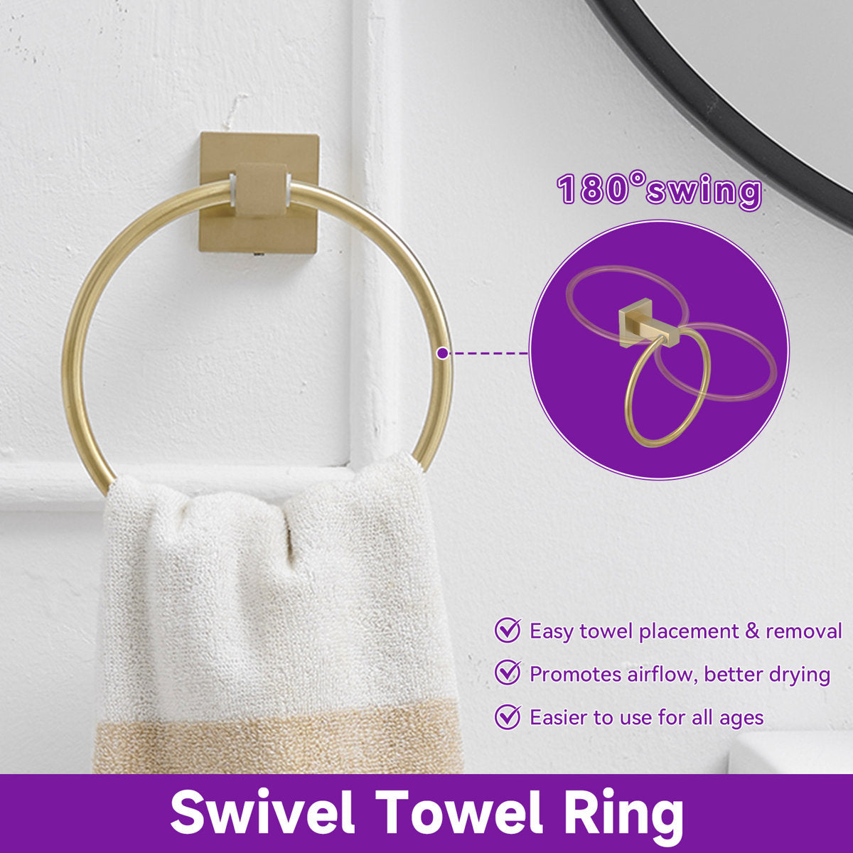 Wall Mounted Towel Ring Bath Round Towel Hanger for Bathroom Toilet Kitchen Stainless Steel in Brushed Nickel 1031-BG