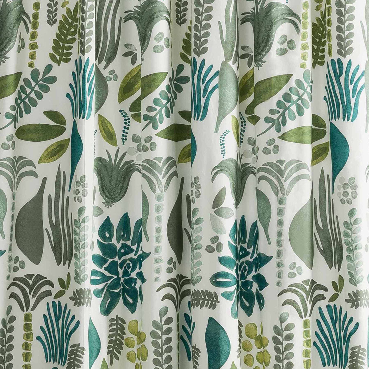 Watercolor Garden Botanical Cotton Shower Curtain with Attached Liner - 72x72"