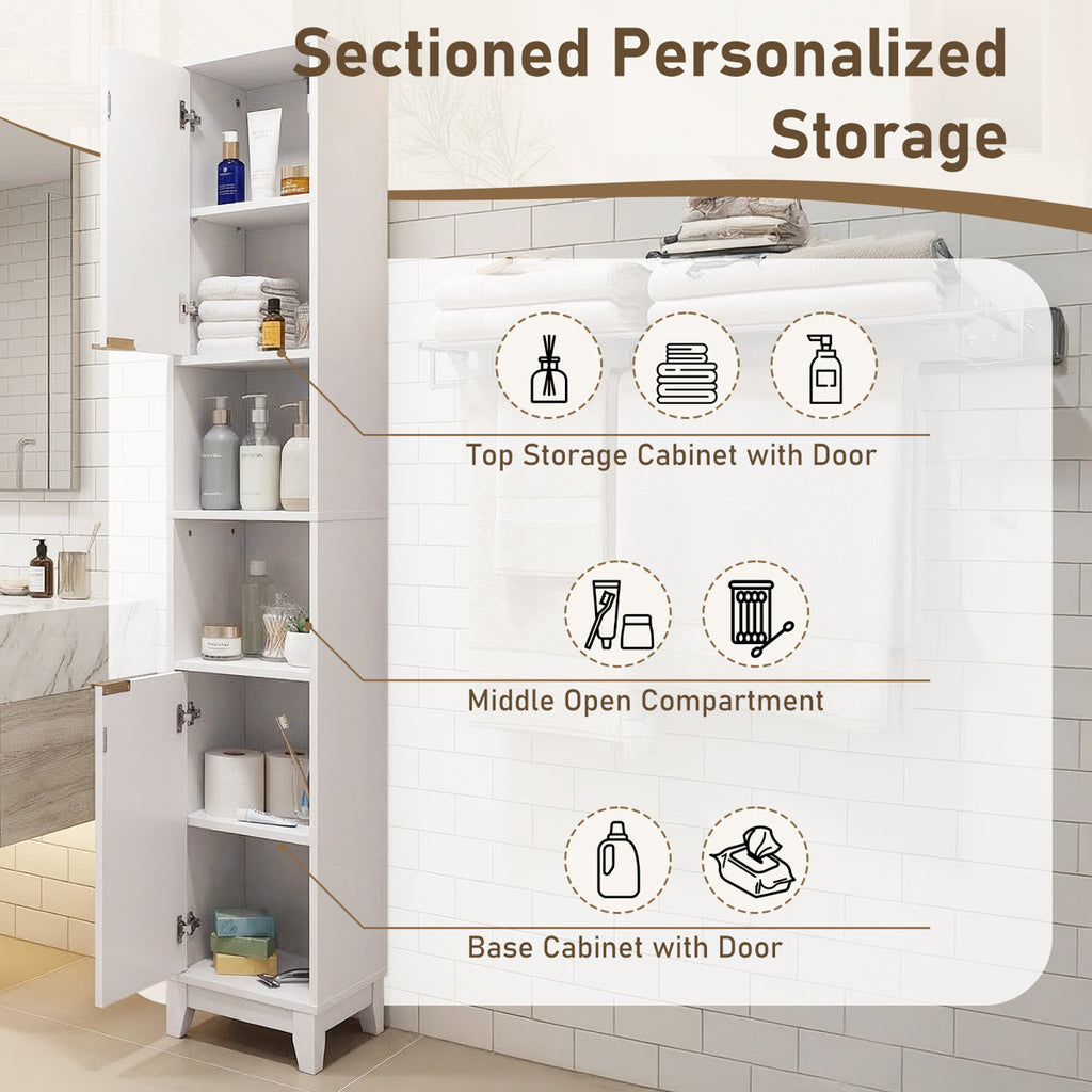 White Bathroom Cabinet With 2 Doors And 2 Shelves