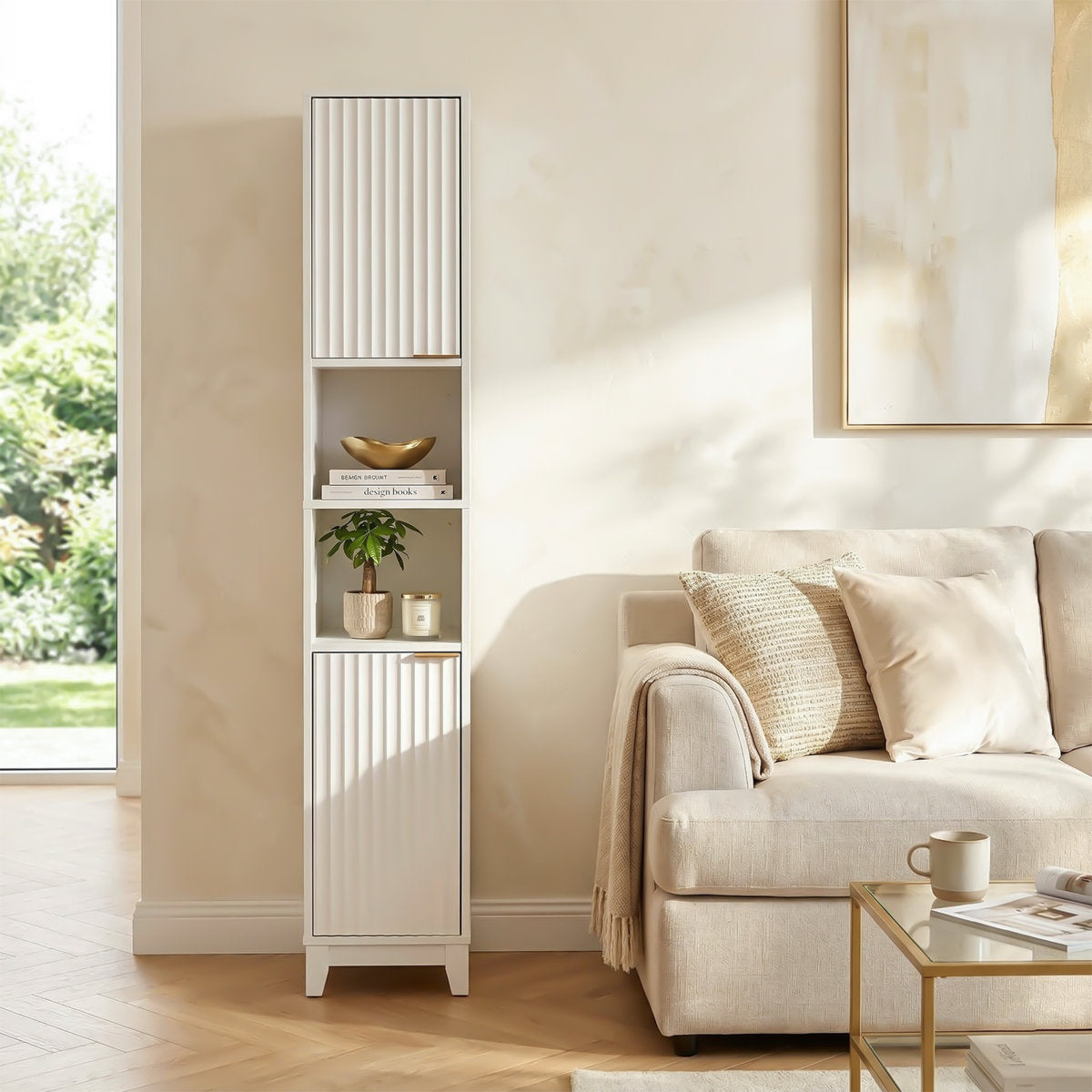 White Bathroom Cabinet With 2 Doors And 2 Shelves