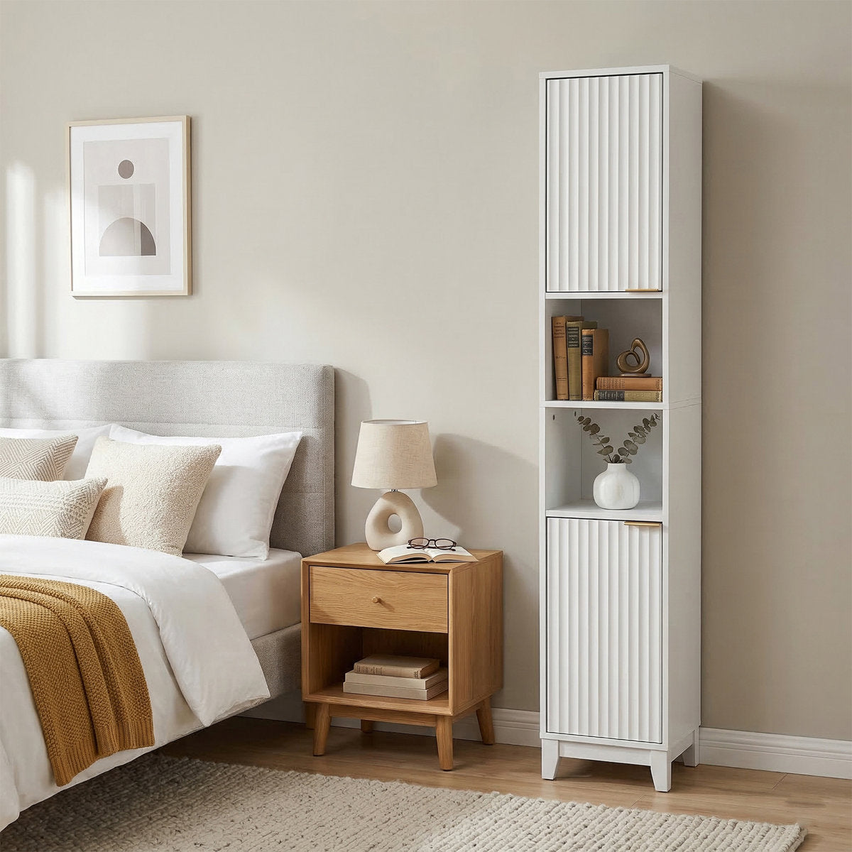 White Bathroom Cabinet With 2 Doors And 2 Shelves