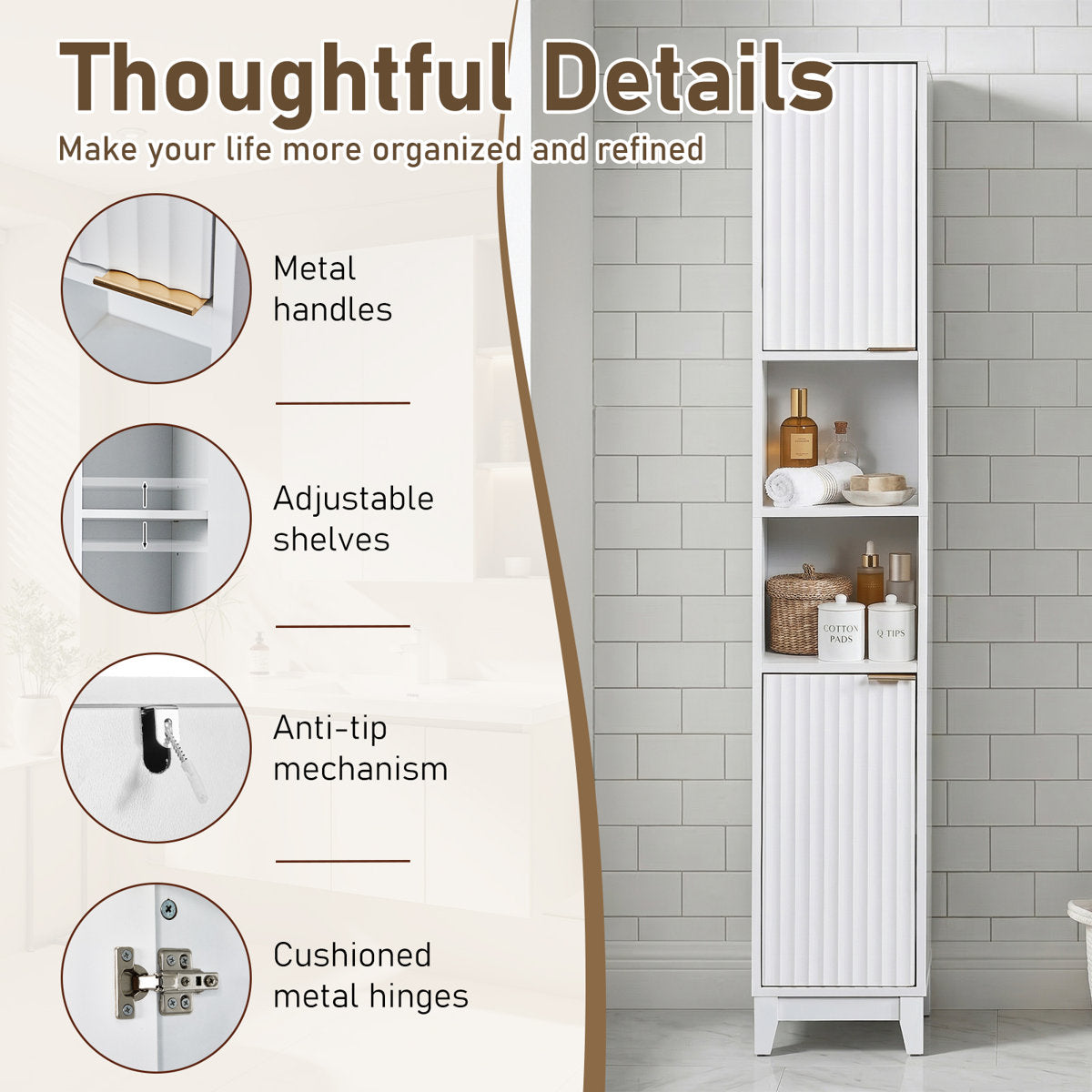 White Bathroom Cabinet With 2 Doors And 2 Shelves