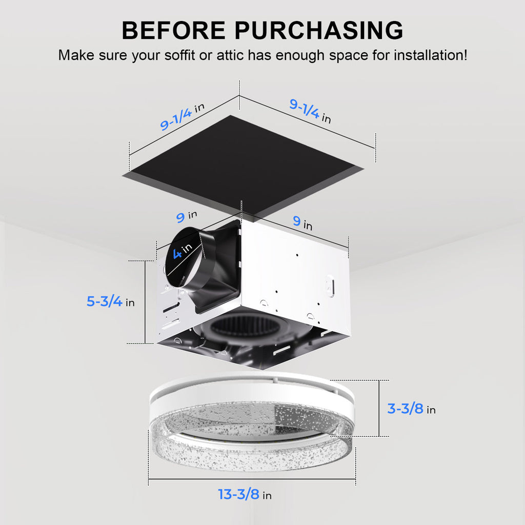 Akicon 110CFM 1.5 Sones Bathroom Exhaust Fan with Light, 1000lm Dimmable 4 - Color Acrylic Starry Sky Light & 2700K Nightlight Ventilation Fan for Home, Round, White AK15110N5-W