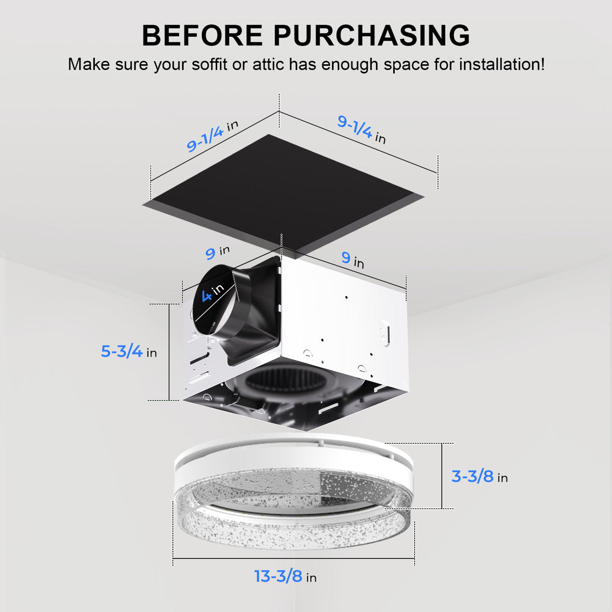 Akicon 110CFM 1.5 Sones Bathroom Exhaust Fan with Light, 1000lm Dimmable 4 - Color Acrylic Starry Sky Light & 2700K Nightlight Ventilation Fan for Home, Round, White AK15110N5-W